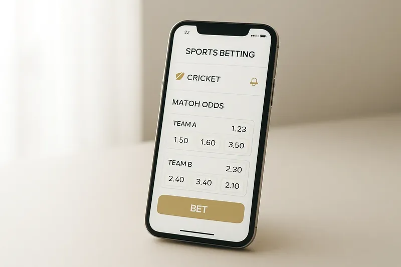 Modern phone sports betting interface showing cricket match odds in white and gold