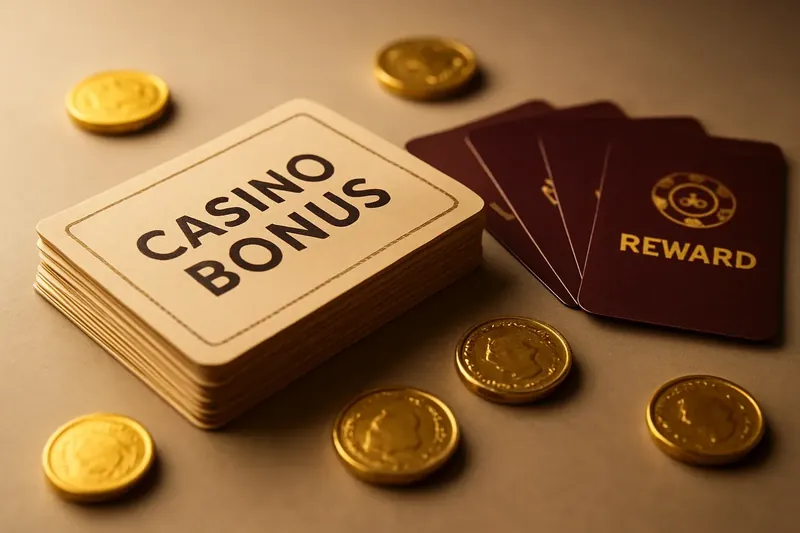 Stack of casino bonus vouchers and reward cards with gold coins