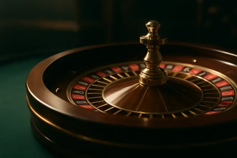Close-up of live roulette wheel spinning under dramatic casino lighting